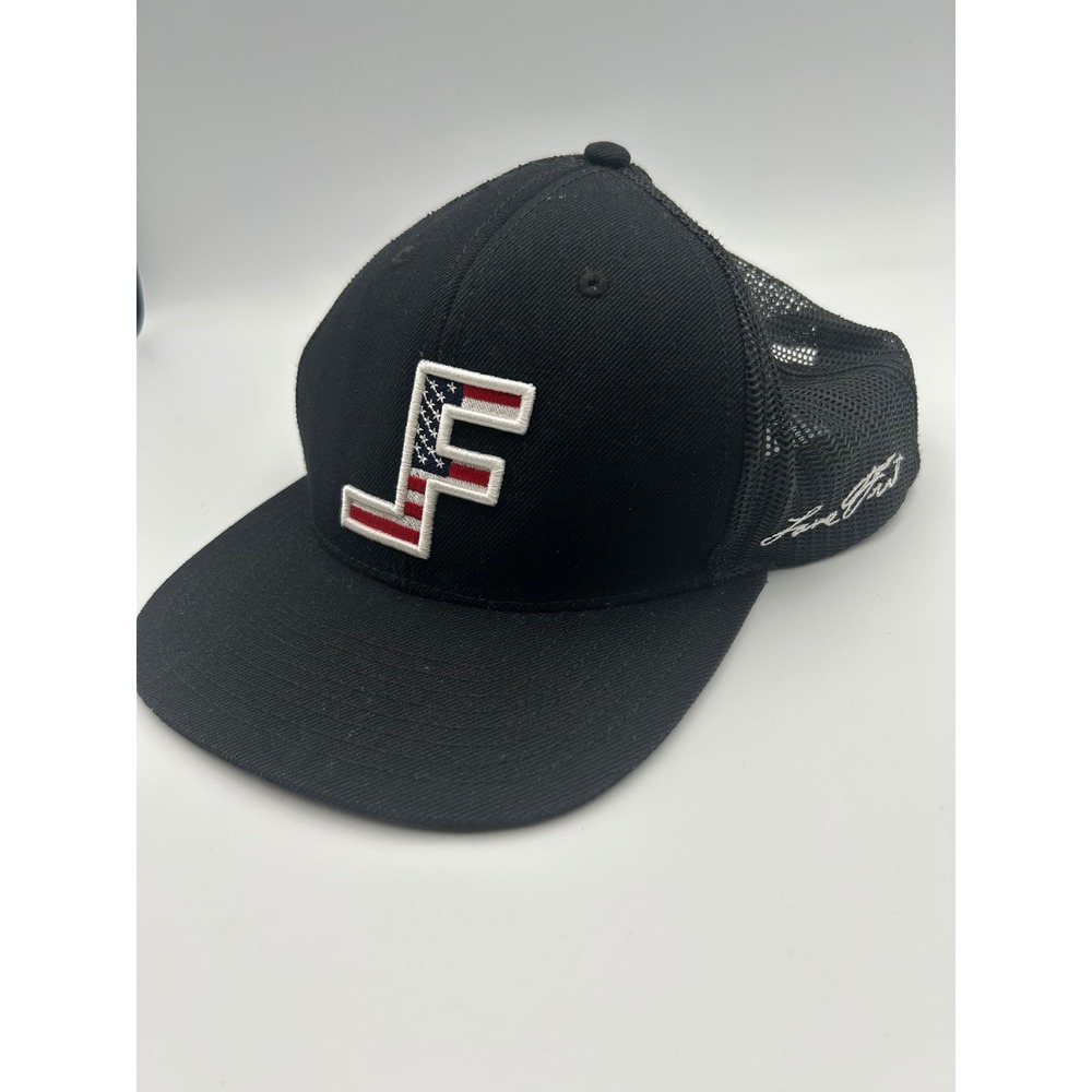 Lane Frost Brand Mens Black American Flag LF Logo Snapback Trucker Hat Cap